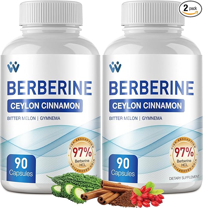Berberine Supplement 1500mg - Berberine with Ceylon Cinnamon, Berberine HCl 97% Purity Complex Supplements, Non-GMO Vegan - 180 Capsules