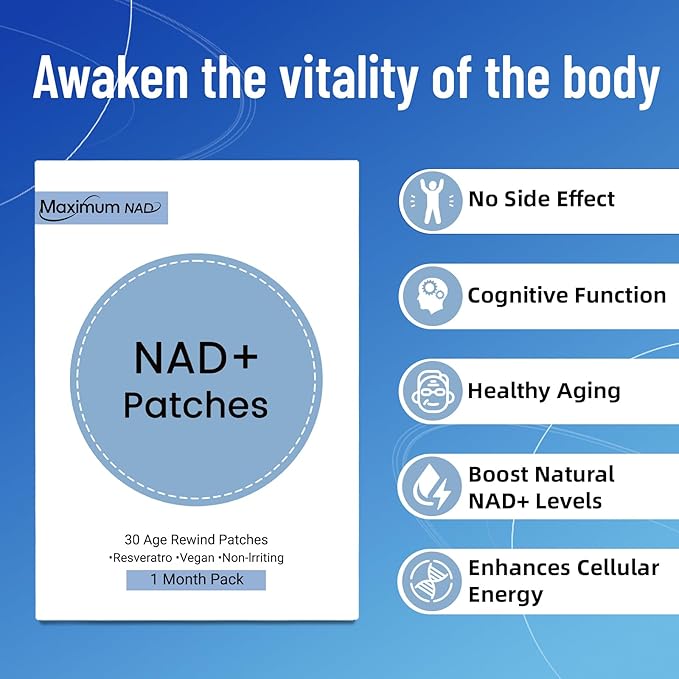 NAD+ Patches for Women & Men with Nicotinamide and Resveratrol-30 Patches, Premium 8-Hour Extended-Release Formula, Vegan