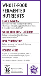 New Chapter Iron Supplement, Whole-Food Fermented Iron Complex Made with Organic Vegetables & Herbs + One Daily Non-Constipating Dose- 90ct, 3 Month Supply