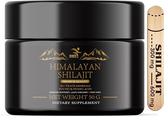 Shilajit Himalayan Resin - Gold Grade 100% Pure Shilajit with Fulvic Acid & 85+ Trace Minerals Complex for Energy & Immune Support - 50g