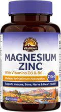 Vitalitown Magnesium Zinc, with Vitamins D3 & B6, Chelated Magnesium Glycinate, Malate, Citrate, Taurate, High Absorption, for Sleep, Bone, Heart, Immune, Digestive Support, 60 Caps