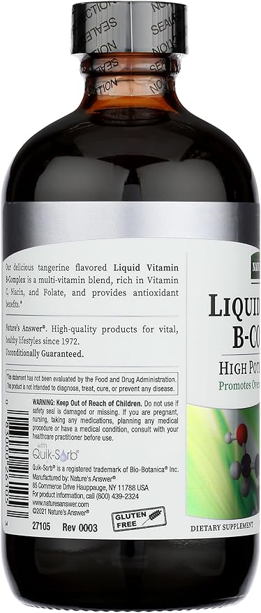 Nature's Answer Liquid Vitamin B-Complex Supports Healthy Energy Levels | Promotes Healthy Nerve Function | All-Natural Tangerine Flavor | Gluten-Free & Benzoate-Free 8oz