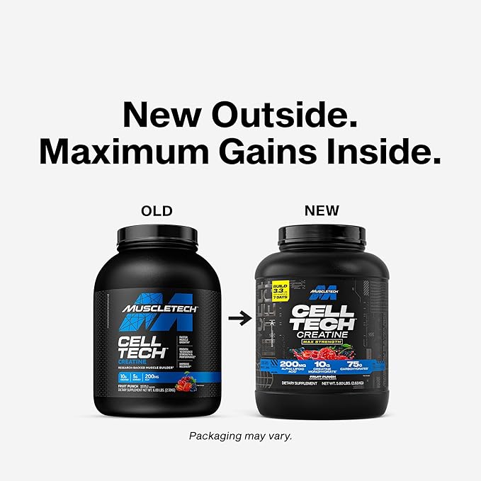 MuscleTech Creatine Monohydrate Powder - Cell-Tech Creatine Powder Post Workout Recovery Drink, Muscle Builder & Musclebuilding Creatine Supplement - Fruit Punch, 6 lbs (56 Serv) - Packaging May Vary