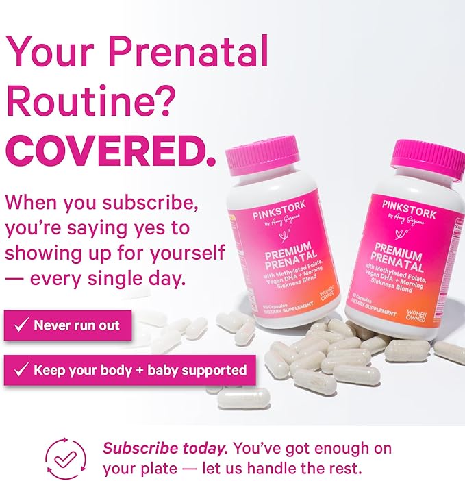Pink Stork Premium Prenatal Vitamins for Women | Methylated Folate, Choline, Iron, Vegan DHA | Doctor-Formulated Prenatal Vitamin | Organic Whole-Foods & Probiotic | Gentle on Stomach, 60 Count