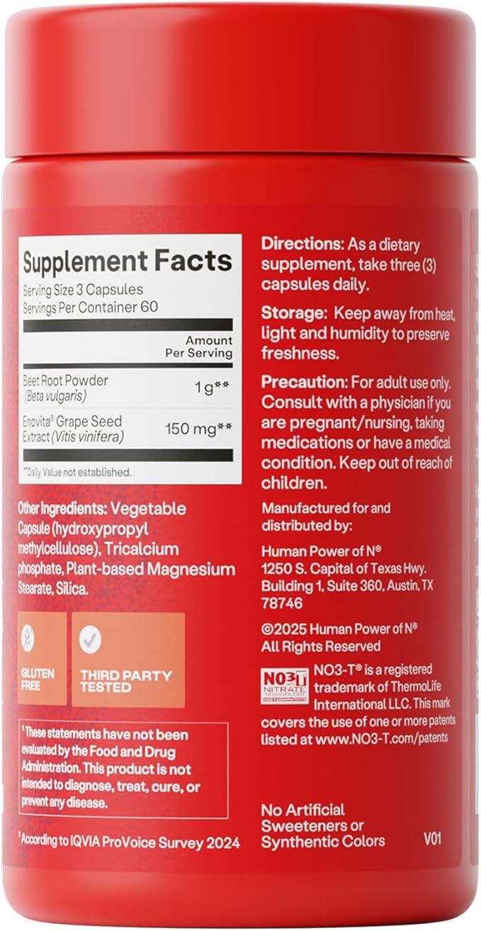 Humann SuperBeets Beet Root Capsules Quick Release 1000mg, Helps Support Nitric Oxide Production, Blood Pressure Support, Heart Health, Contains Non-GMO Beetroot Powder, Studied Antioxidants 180 Count