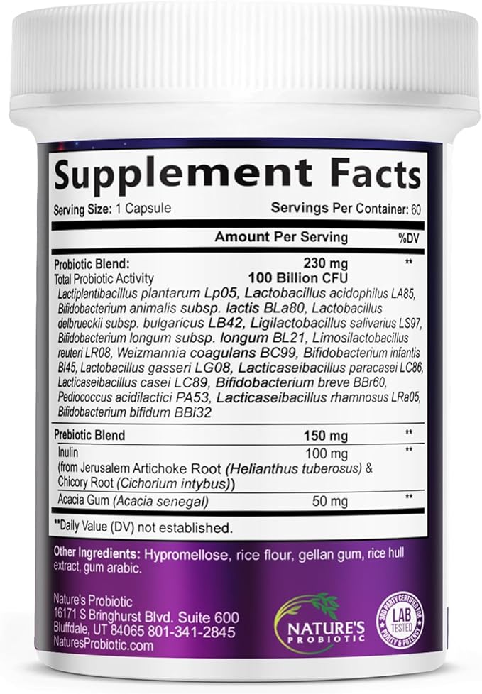 Probiotics for Digestive Health - Probiotic Blend 100 Billion CFU Per Capsule - 16 Premium Strains & Prebiotics for Women & Men, Occasional Constipation, Gas, Gut, Immune Health Support - 60 Capsules