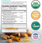 Organic Turmeric Ginger Black Pepper Supplement - High Potency Organic Turmeric Curcumin Capsules with Ginger & Black Pepper for Enhanced Benefits and Absorption - Vegan & Non-GMO (1 Month Supply)