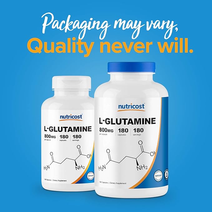 Nutricost L-Glutamine 800mg, 180 Capsules (3 Bottles)