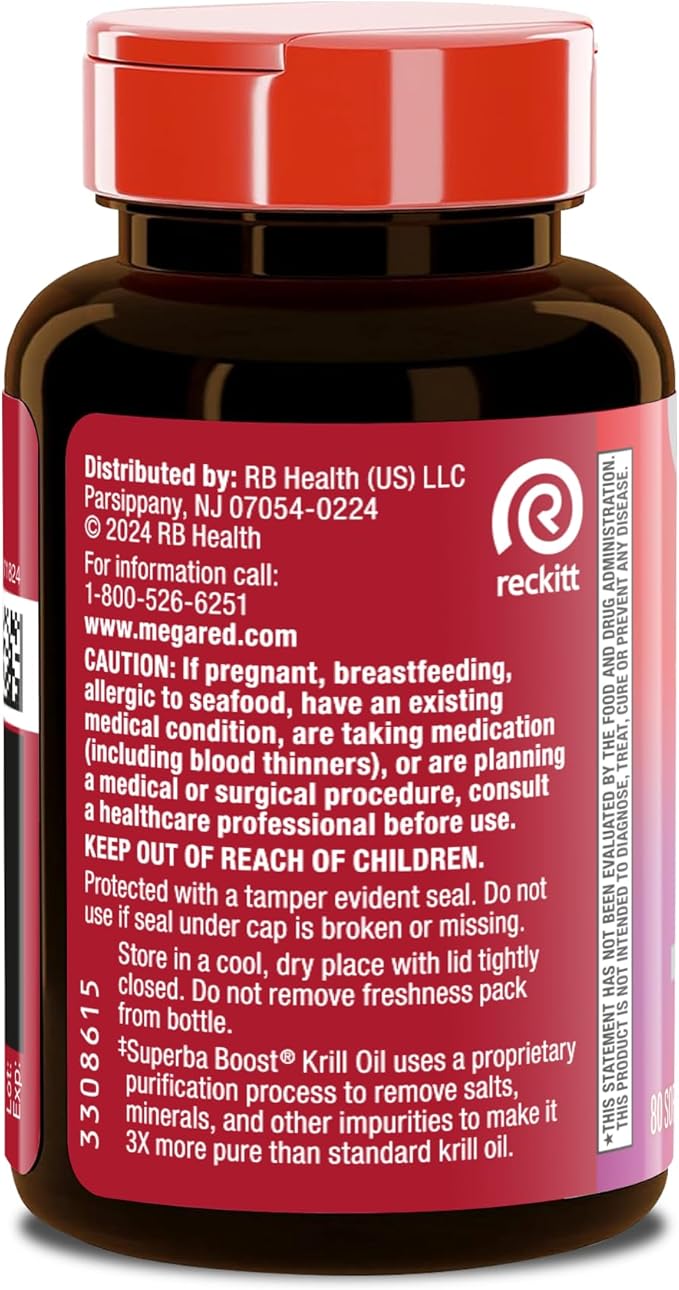 MegaRed Antarctic Krill Oil 750mg, Omega 3 Fatty Acid Supplement, Ultra Concentrate EPA & DHA Softgels, Antioxidant Astaxanthin, Heart Health Supplement with No Fish Oil Aftertaste, 80ct