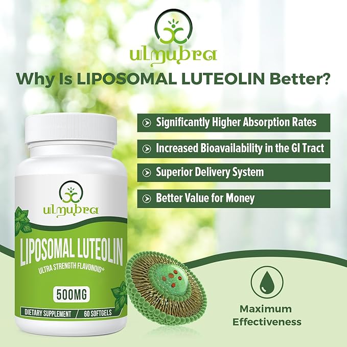 Liposomal Luteolin 500MG, Maximum Absorption, Potent Flavonoid, 60 Softgels, Luteolin Supplement, Non-GMO, Gluten Free