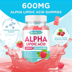 2 Pack Alpha Lipoic Acid Gummies 600mg - ALA Supplement for Antioxidant Support, Vegan, Sugar-Free, Raspberry Flavor, 120 Count