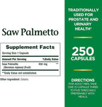 Nature's Bounty Saw Palmetto Support for Prostate and Urinary Health, Herbal Health Supplement, 450mg, 250 Capsules (Pack of 2)