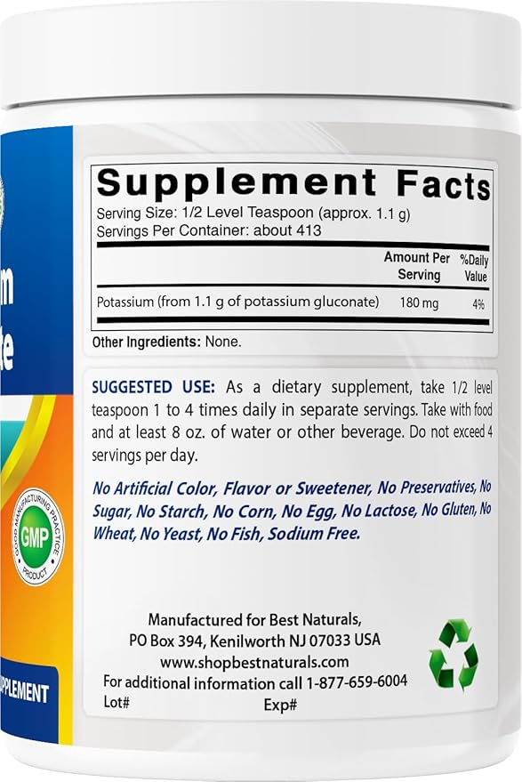 Best Naturals Potassium Gluconate 1lb Powder (1 LB (Pack of 1))