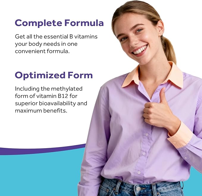 Doctor's Recipes Ultra B Complex Vitamins for Women and Men, with Methylated B12 1000mcg, B6, B1, Folic Acid, for Energy Metabolism, Nerve & Mood Support, Vegan, 60 Capsules, 30 Day Supply