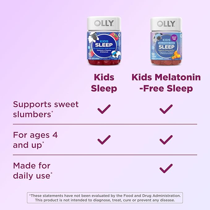 OLLY Kids Melatonin Free Sleep Gummy Supplement, Supports Sleep Quality,* Magnesium, L-Theanine, Lemon Balm, Cloudberry Peach Flavored, 25 Day Supply - 50 Count