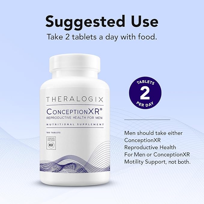 Theralogix ConceptionXR Reproductive Health For Men, Men's Preconception Vitamins for Fertility Support, Male Fertility Supplements for Sperm Health, NSF Certified - 180 Tabs (90-Day Supply), Unflavor