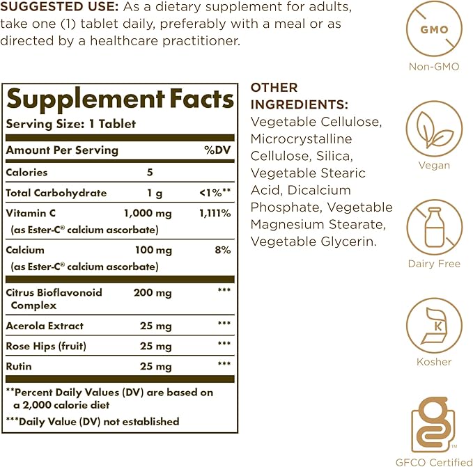Solgar, Vitamin C W Ester Plus 1000mg, 180 Count