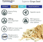 Superior Labs Grape Seed Extract, 400mg, 120 Vegetable Capsules, 95% Polyphenols, High Antioxidant Content, Healthy Blood Flow, Supports Immune System and Brain Health