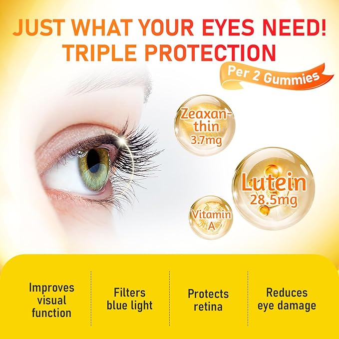 Lutein Gummies Eye Health Supplement with Zeaxanthin & Vitamin A – Blue Light Protection, Orange Flavor, Supports Vision Care for Adults – Vegan, Non-GMO, Gluten Free (60 Count)