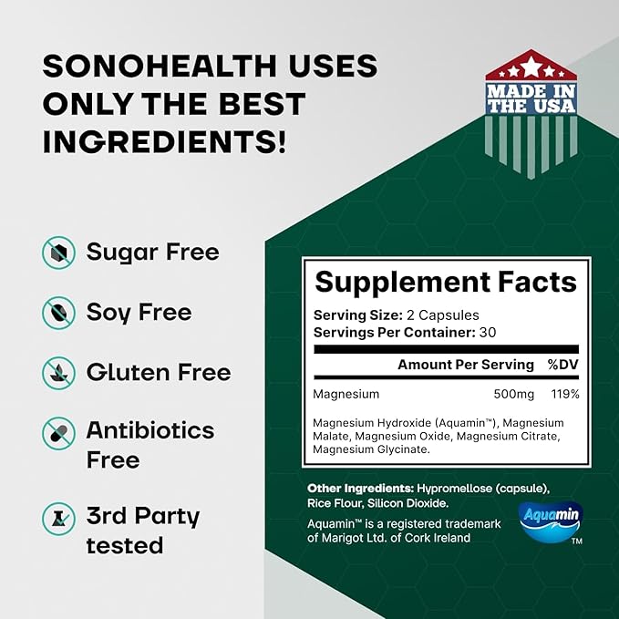Spectrum 5 Magnesium | 5-in-1 Complex + 72 Trace Minerals for Enhanced Absorption | Irish Sea Sourced | 500mg per Serving | Made in USA, Third Party Tested, GMP Certified