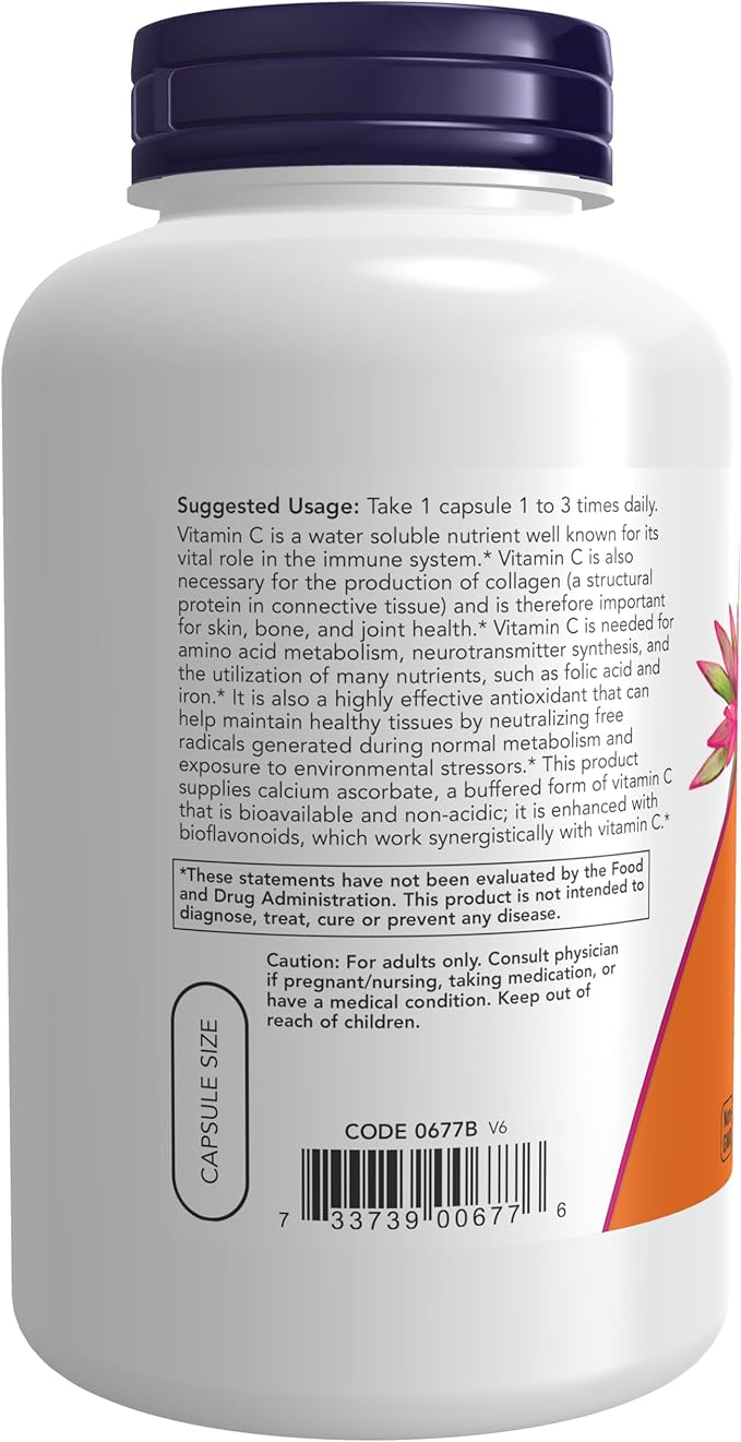 NOW Foods Supplements, Vitamin C-500 Calcium Ascorbate, Antioxidant Protection*, 250 Veg Capsules