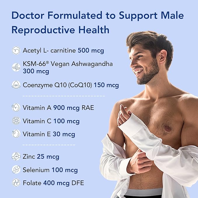 Premom Sperm Fortify – Male Fertility Supplements for Men with KSM-66® Vegan Ashwagandha, CoQ10 as Ubiquinol, Zinc, Selenium&Acetyl-L-carnitine | Supports Sperm Health, Motility & Count