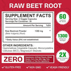 Beet Root Capsules 1300mg, Natural Organic Beetroot Powder Supplement Supports Healthy Blood Pressure and Heart Health, Energy & Endurance Support, Non-GMO, Vegan, 60 Count, 30-Day Supply