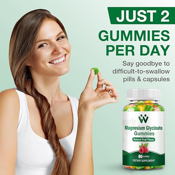 Magnesium Glycinate Gummies for Adults - Sugar Free Magnesium Potassium Supplement for Calm Mood, Muscle, Bone & Energy Support, 80 Gummies