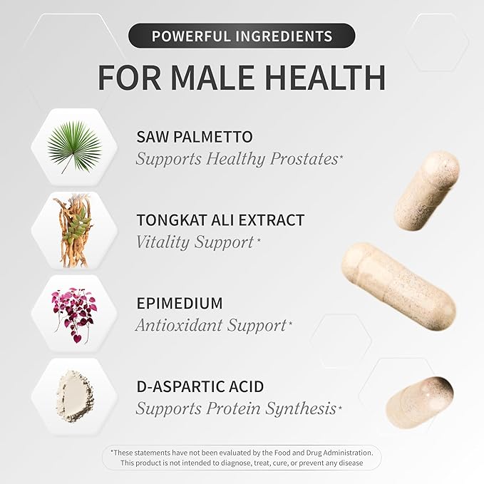 Snap Supplements Testosterone Booster for Men - Promotes Muscle Growth, Booster for Men, Enhancing Natural Energy, Stamina and Strength, 60 Capsules
