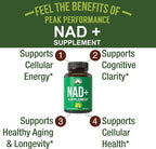 Peak Performance Ultra High Purity NAD Supplement for Women and Men - NAD+ Similar to Nicotinamide Riboside - Supports Energy, Brain Function, Healthy Aging - Third Party Tested Non-GMO Supplements