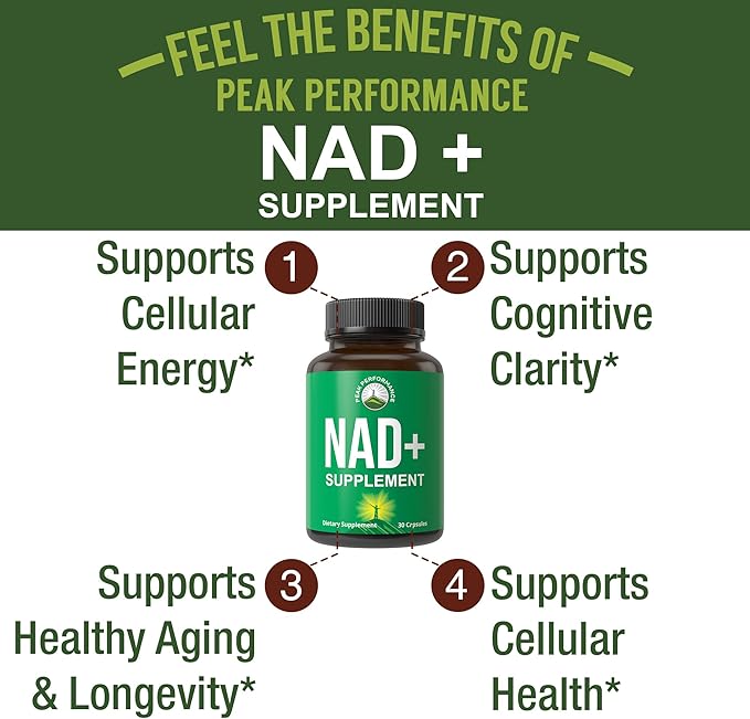 Peak Performance Ultra High Purity NAD Supplement for Women and Men - NAD+ Similar to Nicotinamide Riboside - Supports Energy, Brain Function, Healthy Aging - Third Party Tested Non-GMO Supplements