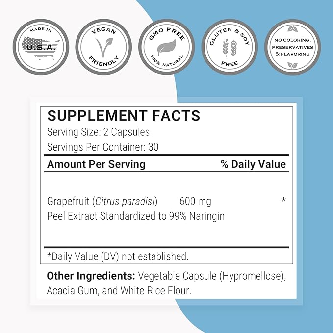 Supersmart - Grapefruit Extract 600mg per Day (99% Naringin) - High Potency GSE Supplement | Non-GMO & Gluten Free - 60 * 3 Vegetarian Capsules