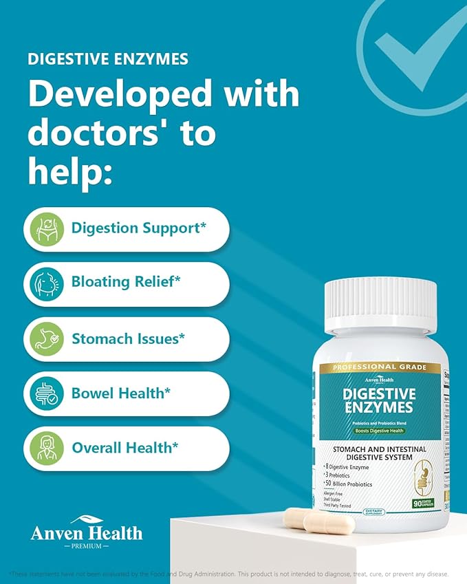 800mg Digestive Enzymes for Men and Women with Probiotics & Prebiotics, 8 Key Enzymes, Protease, Amylase & Lipase | 270 Capsules - A 90-Day Supply for Bloating & Gas Relief - Non-GMO