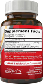 PURELY beneficial Tart Cherry Capsules 1500 mg, Extra Strength Montmorency Tart Cherry Extract, Uric Acid Flush for Joint Comfort, Antioxidant & Immune Support, Non-GMO, Gluten Free, 120 Count