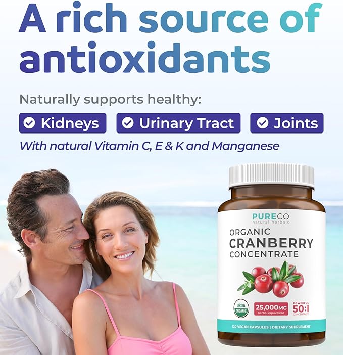 Organic Cranberry Pills - Vegan Supplement for Urinary Tract Health & Kidney Cleanse - Cranberry Pills for Women 500mg 50:1 Cranberry Concentrate Per Serving - Urinary Tract Support - 120 Capsules