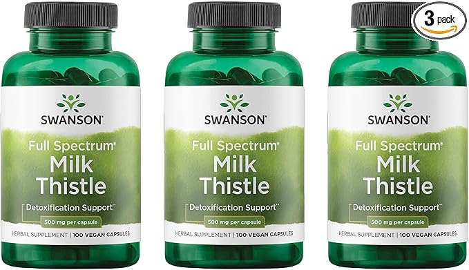 Swanson Full Spectrum Milk Thistle Liver Health Supplement for Adults Seeking Natural Detoxification and Antioxidant Support - 500 mg (100 Vegan Capsules, 3 Pack)