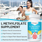 L Methylfolate 15mg (5-MTHF) - Active Folic Acid with B6 and B12 - Vegan, Gluten-Free, Dairy-Free (1 Pack)