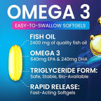 Omega 3 Fish Oil Supplements - 2400mg Fish Oil Per Serving - Triple Strength Omega-3 with Fatty Acids EPA & DHA - Natural Heart, Brain & Immune Support - Wild Caught, Bottled in USA - 120 Softgels