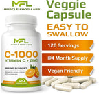 | Vitamin C + ZINC | C - 1000 | VIT C 1000mg | Zinc 25mg | Citrus Bioflavonoids 25mg | Non-GMO & Gluten Free | 120 Capsules