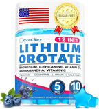 12-in-1 Lithium Orotate 5mg 10mg with Ashwagandha & L-Theanine, Lithium Orotate for Mood, Calm, Cognitive & Brain, High Bioavailability Trace Mineral, Lemon Balm, Magnesium Glycinate, 1 Pack