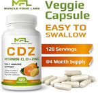 | C D Z | Vitamin C, 1000mg | Vitamin D3, 125mcg | Zinc, 25mg | Non-GMO & Gluten Free | 120 Vegetarian Capsules | 120 Servings