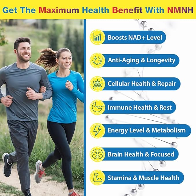 NMNH (NMN Supplement Alternative) NAD Supplements for Anti Aging, Energy, Immune, Focus (Dihydronicotinamide Mononucleotide) 500mg, to Boost NAD+ Levels As We Age, Pure Organic - 60 Capsules