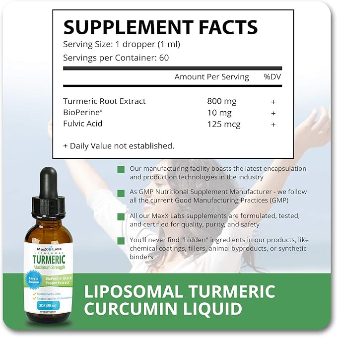 Turmeric Liquid Supplements - Turmeric Curcumin with Black Pepper Extract - Highest Potency 800mg - Antioxidant - Tumeric Supplements w/Bioperine - Non-GMO - 2 Fl Oz