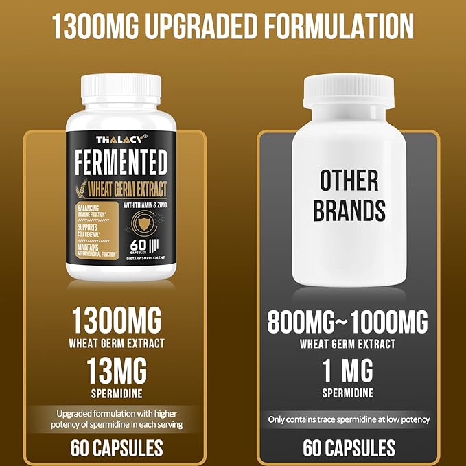 Spermidine Wheat Germ Extract Capsules - 13mg Spermidine Supplements 1300mg Potent Formula with Higher Spermidine Content and Zinc for Healthy Aging, Daily Immune System and Cell Renewal,4 Pack