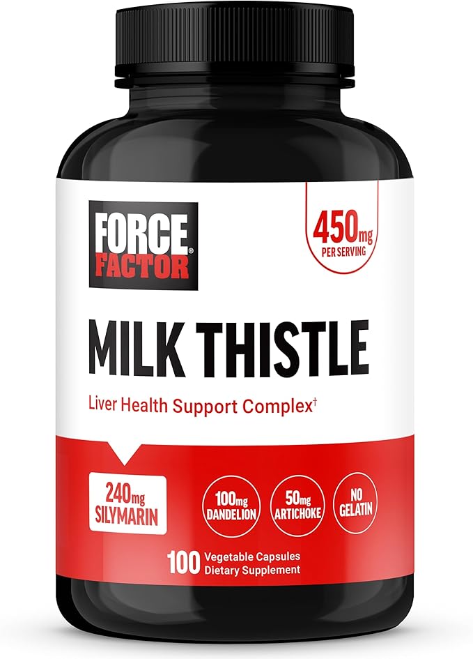 Force Factor Milk Thistle Liver Support Formula with Dandelion Root and Artichoke, 300mg Silymarin Milk Thistle Supplement for Liver Health and Liver Detox, 100 Vegetable Capsules