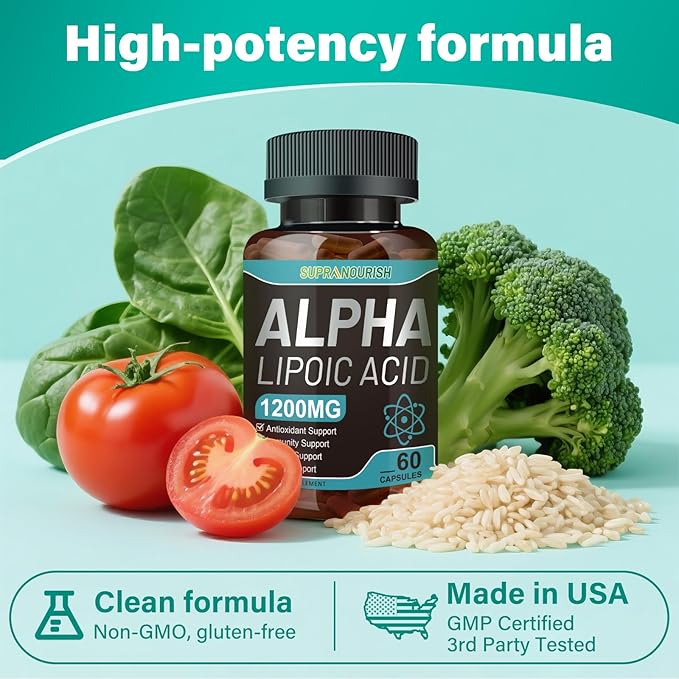 Alpha Lipoic Acid 1000mg 6-in-1 Nerve Support Supplement with Benfotiamine, B1, B12, Grape Seed & Ubiquinol Non-GMO - 60 Capsules, 30-Day Supply