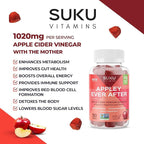 SUKU Appley Ever After Gummies – Apple Cider Vinegar with Methylated B12 & Folate – Sugar-Free, Gluten-Free, Vegan Detox & Energy Support – Amazing Apple Flavor – 50 Count