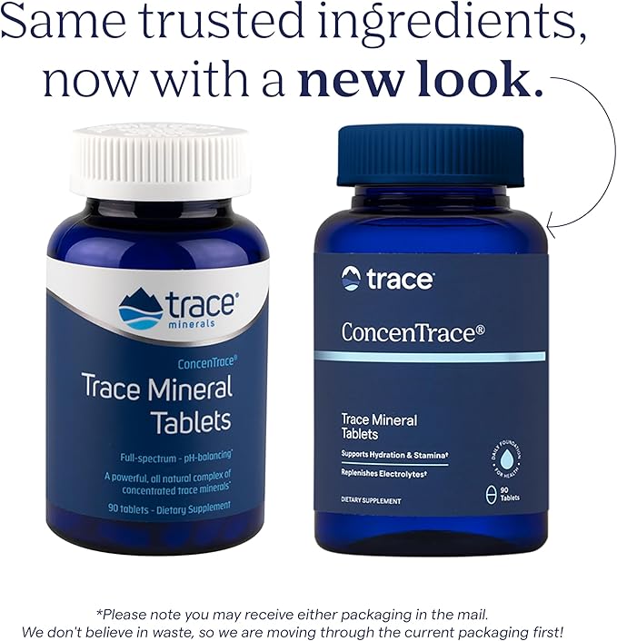 Trace Minerals ConcenTrace Trace Minerals Tablets - Daily Supplement for Overall Wellness - Natural Energy, Bone Strength, Healthy Connective Tissue & Immune System Support - 90 Count (30 Servings)