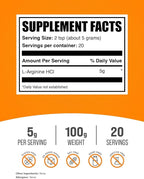 BulkSupplements.com L-Arginine HCl Powder - Nitric Oxide Supplement, Arginine Powder - Unflavored & Gluten Free, 5g per Serving, 100g (3.5 oz) (Pack of 1)