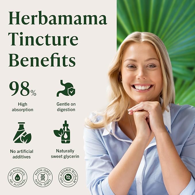 HERBAMAMA Saw Palmetto Tincture - Vegan Men's Urinary Tract Support with Saw Palmetto Extract Drops - Non-GMO, Alcohol & Sugar-Free Serenoa Repens Berries Supplement, 84-Day Supply